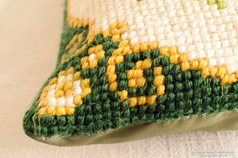 Cross stitch embroidered decorative pillow, rose pattern 38 x 36 x 12 cm
