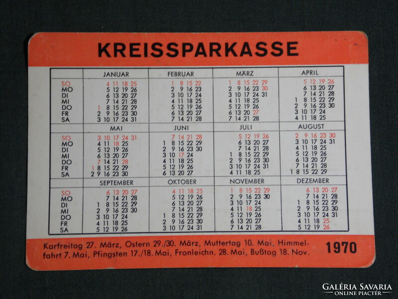 Kártyanaptár,Németország, Kreissparkasse takarékpénztár,bank, 1970,   (5)