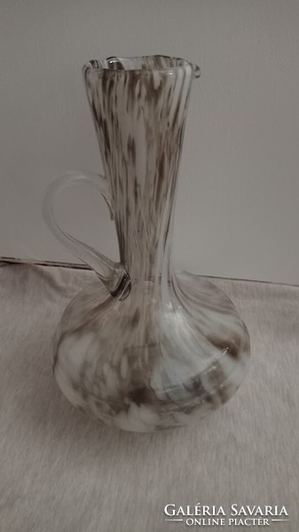 Nagy méretű, muránói ? váza, kiöntő, barna-fehér üveg kancsó, üvegváza, dísz üveg