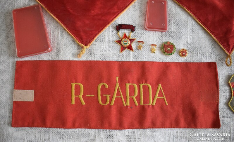 Socialist, communist brigade flag, r-guard armband, young guard badge, 11 badges.