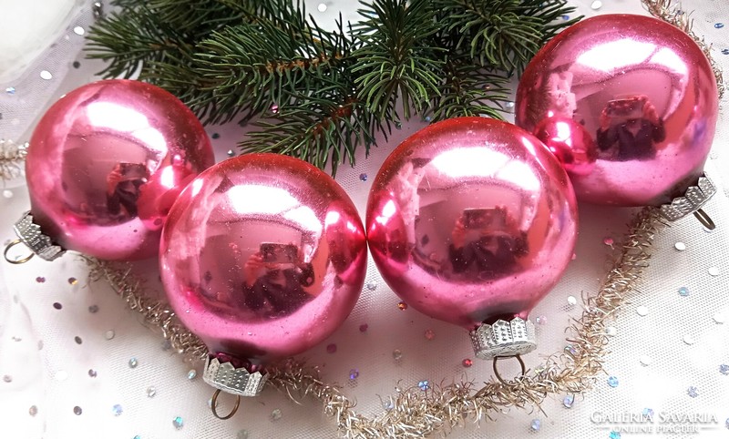 Old glass pink large sphere Christmas tree ornaments 4 pcs 7-8cm