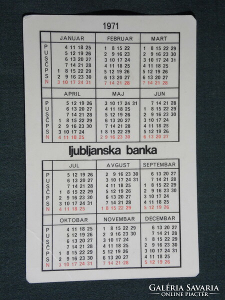 Kártyanaptár, Jugoszlávia,Ljubljana, Szlovénia, Ljubljanska Banka, bank fiók épület,1971,   (5)