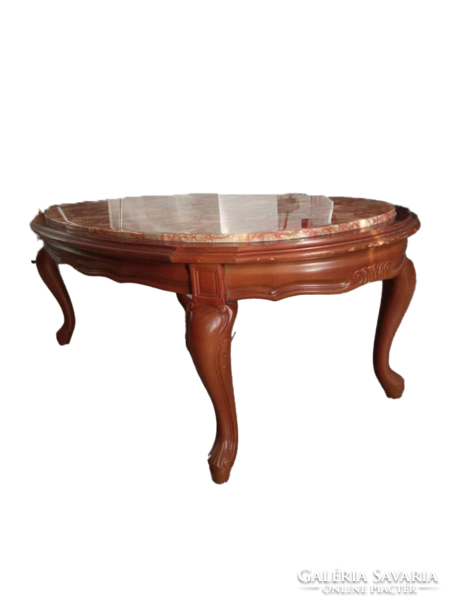 Vintage coffee table with marble top - oval carved side table