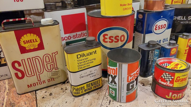 Old oil can, box collection shell, esso, agip