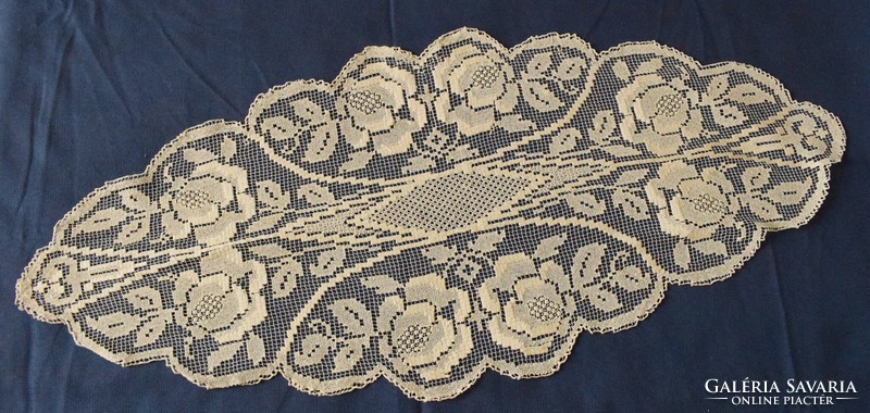 Small tablecloth, lace, sewn needlework, rose pattern 85 x 35 cm