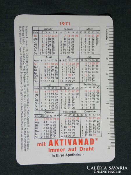 Kártyanaptár, Németország, gyógyszertár ,patika, Aktivanad vitamin, ,papír gőzmozdony,1971,   (5)