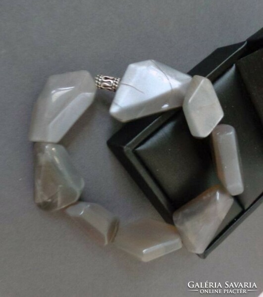Moonstone gray mineral bracelet made of large irregular stones