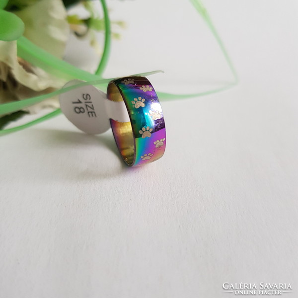 ÚJ, szivárvány színű, mancs mintás gyűrű – USA 8 és 10 méretek
