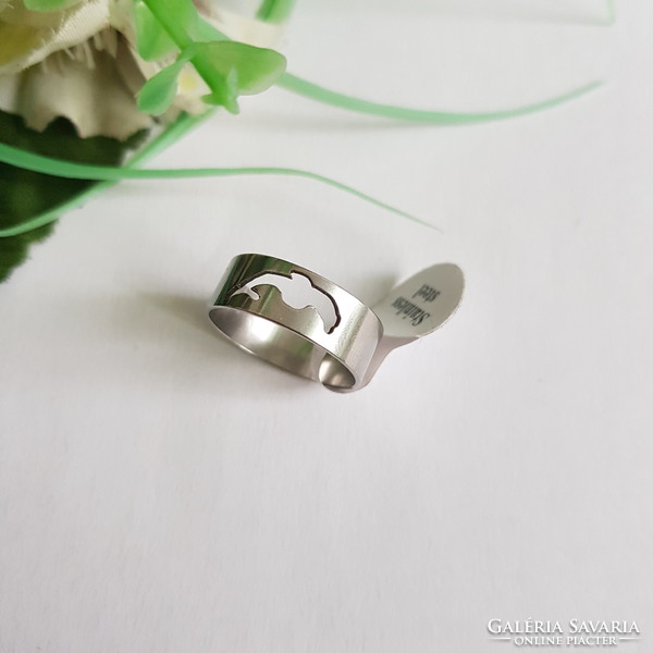 New, silver-colored, milled dolphin pattern ring - usa 8 / eu 57 / ø18mm