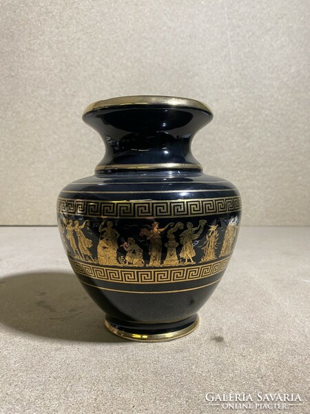 24 karátos arannyal festett görög váza, porcelán. 15 x 20 cm-es. 2220
