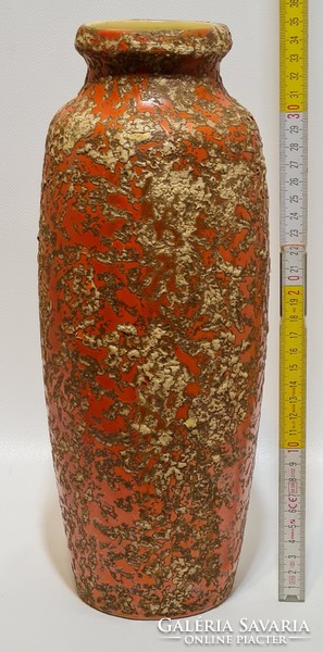Tófej, large ceramic vase with splashed white glaze, orange glaze, narrow mouth (2911)