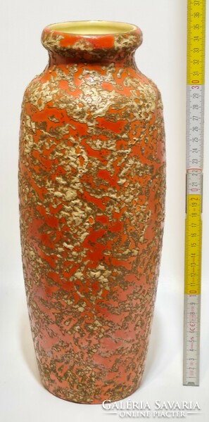 Tófej, large ceramic vase with splashed white glaze, orange glaze, narrow mouth (2911)