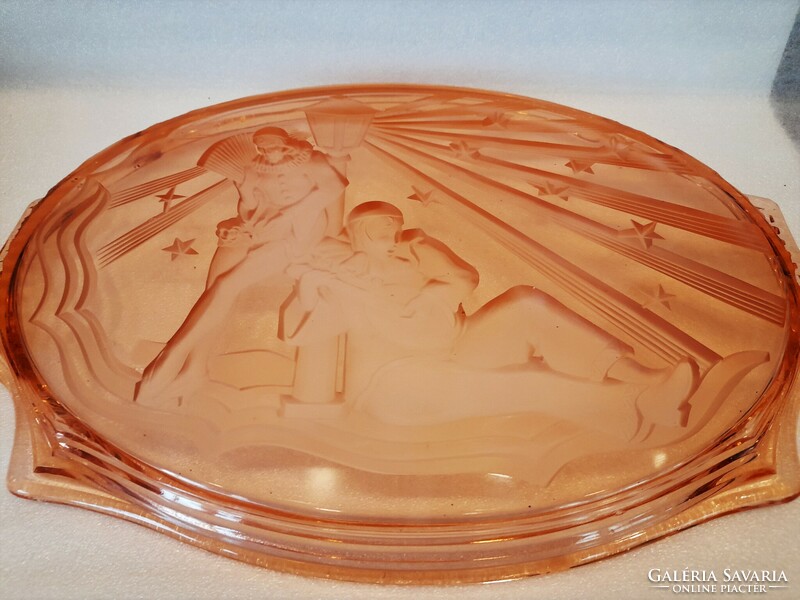 Art deco pierrot and pierette glass tray, walther & söhne 1930s