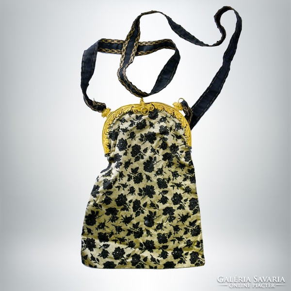 Theater bag with flower pattern, gold-colored frame