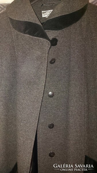 Elegáns hosszú szövet kabát sötét szürke modern XXL