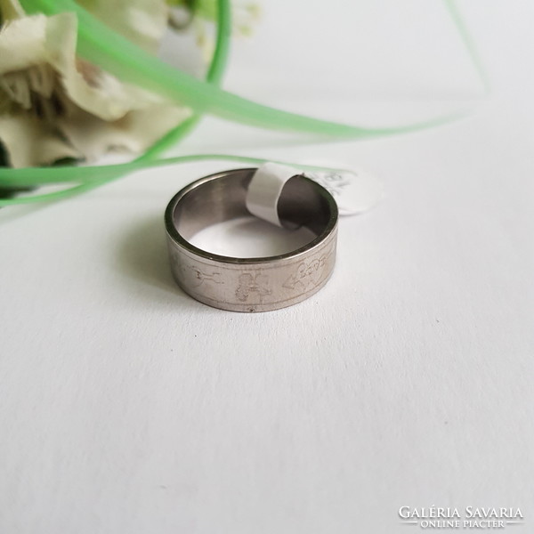 New, silver-colored, frosted ring with heart pattern - usa 8 / eu 57 / ø18mm