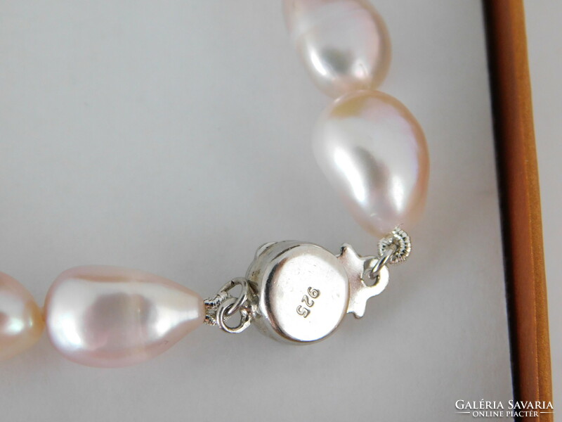 Pearl bracelet rose with silver clasp, large 12-13mm baroque pearls