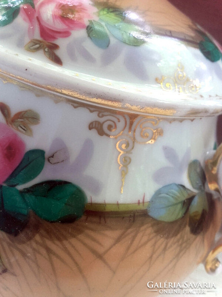 Bieder rose bonbonier sugar bowl - hand painted - gilded - art&decoration