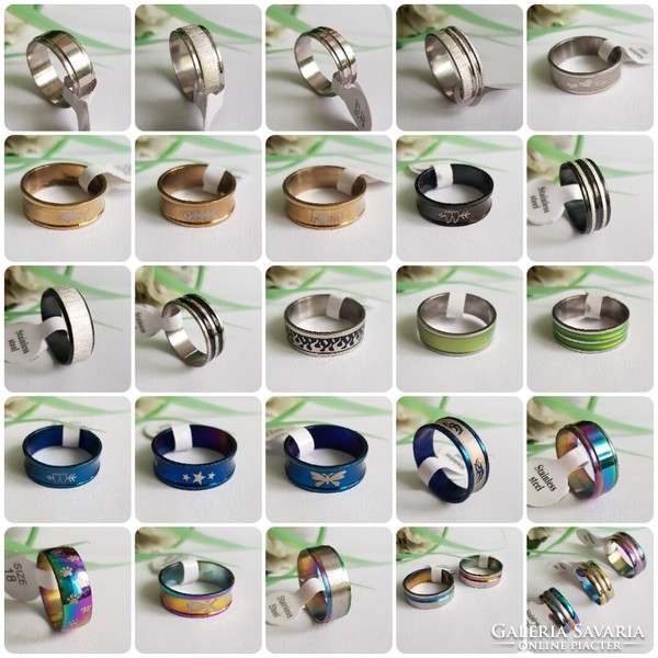 ÚJ, ezüstszínű, 2 sávos, zöld csíkos gyűrű – USA 10 / EU 62 / Ø20mm