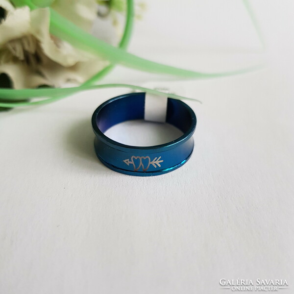New, blue, heart pattern, concave ring - usa 10 / eu 62 / ø20mm