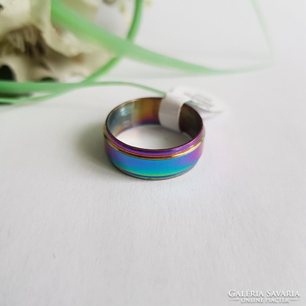 ÚJ, szivárvány színű, süllyesztett szélű gyűrű – USA 8 és 10 méretek