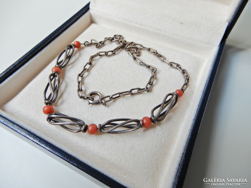 Antique silver necklace with noble coral pearls