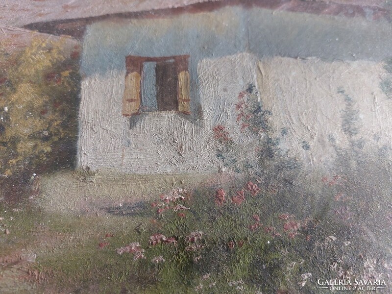 (K) Falusi ház festmény Zorkóczy Gy. szignóval 37x27 cm kerettel