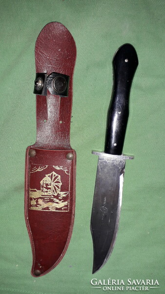 Almost antique stainless steel blade vinyl handle Greek hunting knife with case 22 cm, blade 6 cm