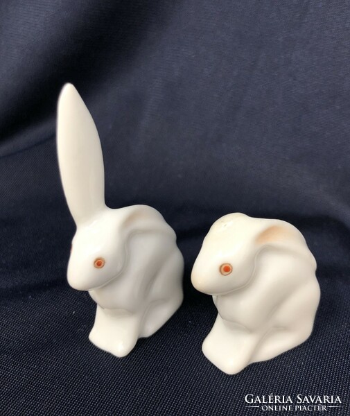 2 Herend Kajla ears rabbit, bunny miniature porcelain figure (3x5.5Cm) rz