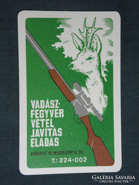 Kártyanaptár, Fegyverszaküzlet, Budapest, grafikai rajzos, puska, szarvas , 1968,   (5)