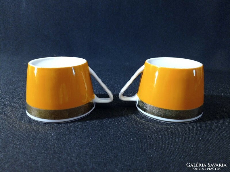 Hollóházi porcelán narancssárga mokkás/kávés csészék