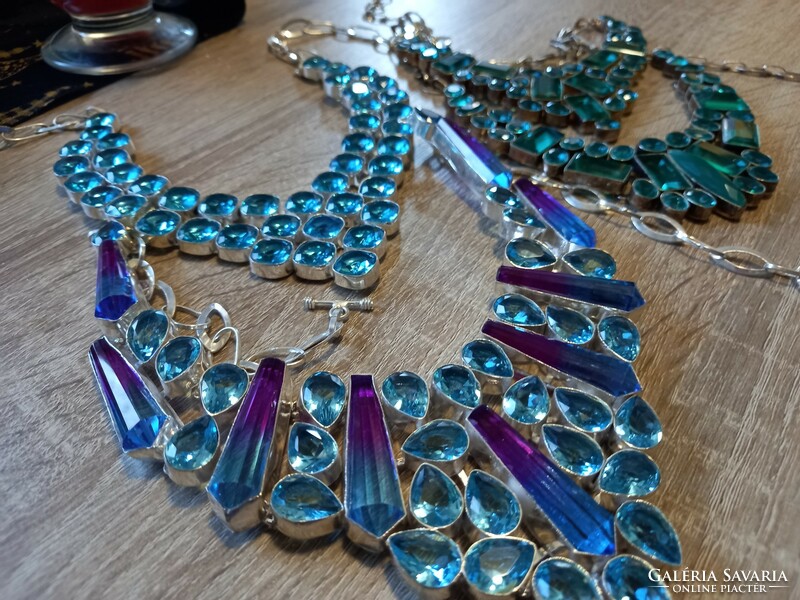 Action! Silver necklaces with synthetic and real gemstones! For prom season