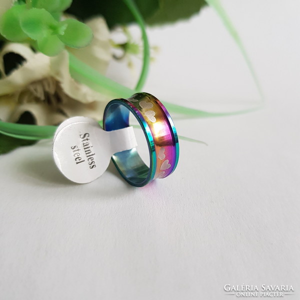 New, rainbow colored, heart pattern, concave ring usa 8 / eu 57 / ø18mm