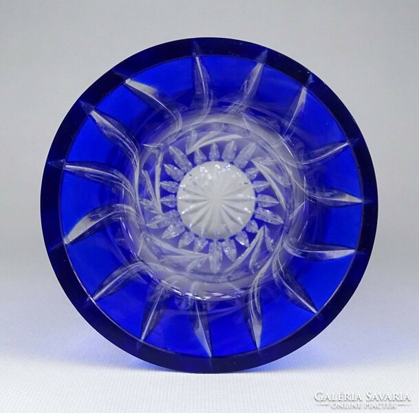 1L699 Kék csiszolt üveg kristály váza 21 cm