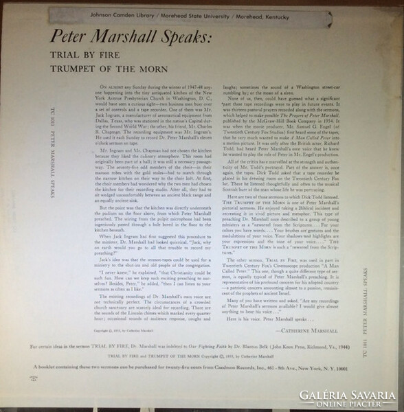 Peter Marshall  - Peter Marshall Speaks: Two Sermons (LP)
