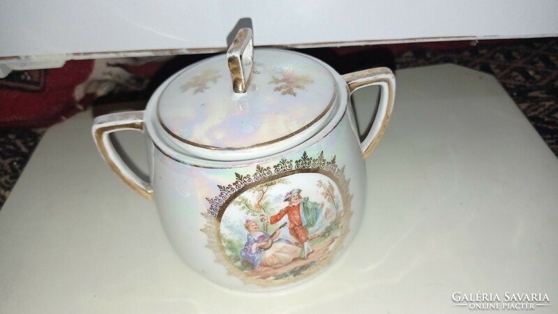 Antique German? Iridescent porcelain sugar bowl