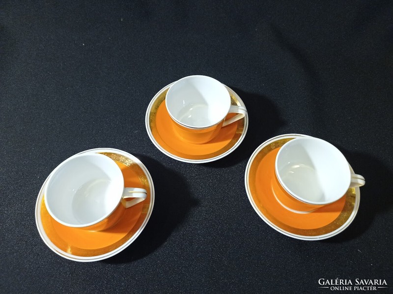 Hollóházi porcelán narancssárga mokkás/kávés csésze szettek