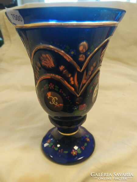 Czech polished, painted glass vase