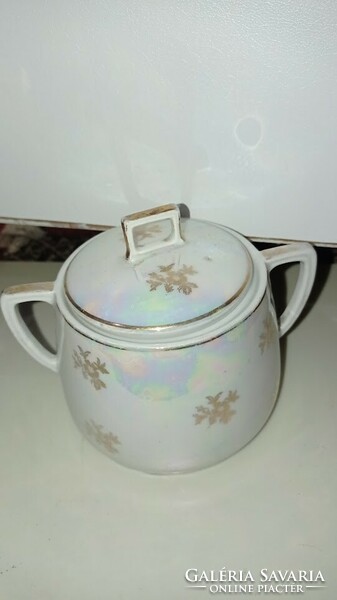 Antique German? Iridescent porcelain sugar bowl