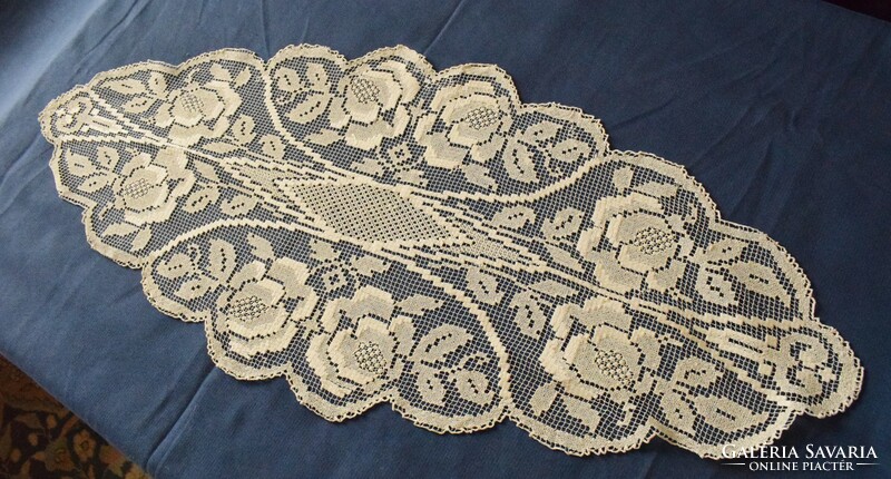 Small tablecloth, lace, sewn needlework, rose pattern 85 x 35 cm