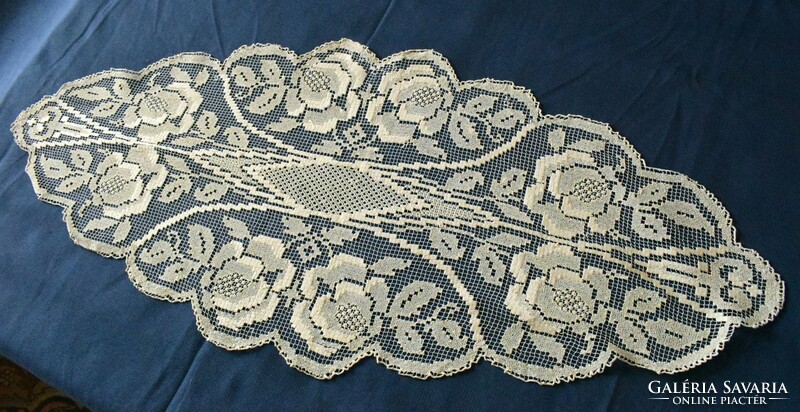 Small tablecloth, lace, sewn needlework, rose pattern 85 x 35 cm