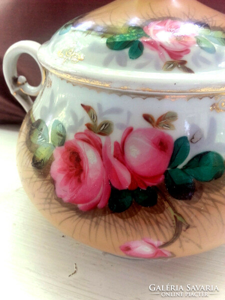 Bieder rose bonbonier sugar bowl - hand painted - gilded - art&decoration