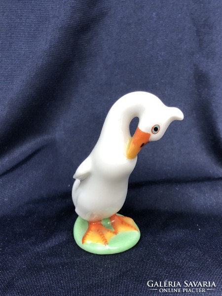 Herendi fehér liba miniatűr madár porcelán figura (6cm) RZ