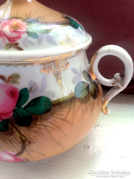 Bieder rose bonbonier sugar bowl - hand painted - gilded - art&decoration