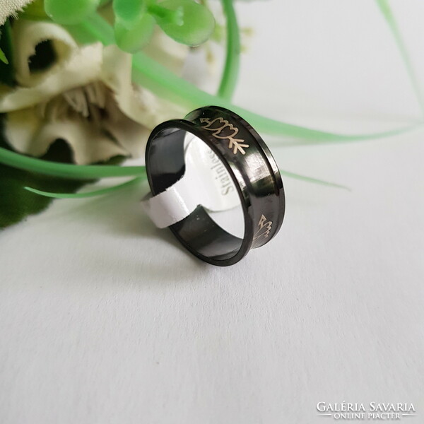 ÚJ, fekete színű, szív mintás, homorított gyűrű – USA 10 / EU 62 / Ø20mm
