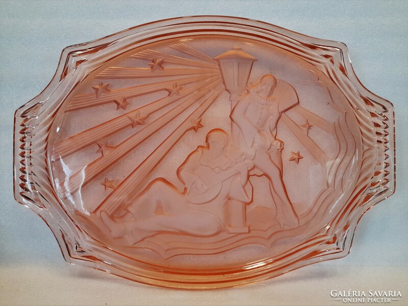 Art deco pierrot and pierette glass tray, walther & söhne 1930s