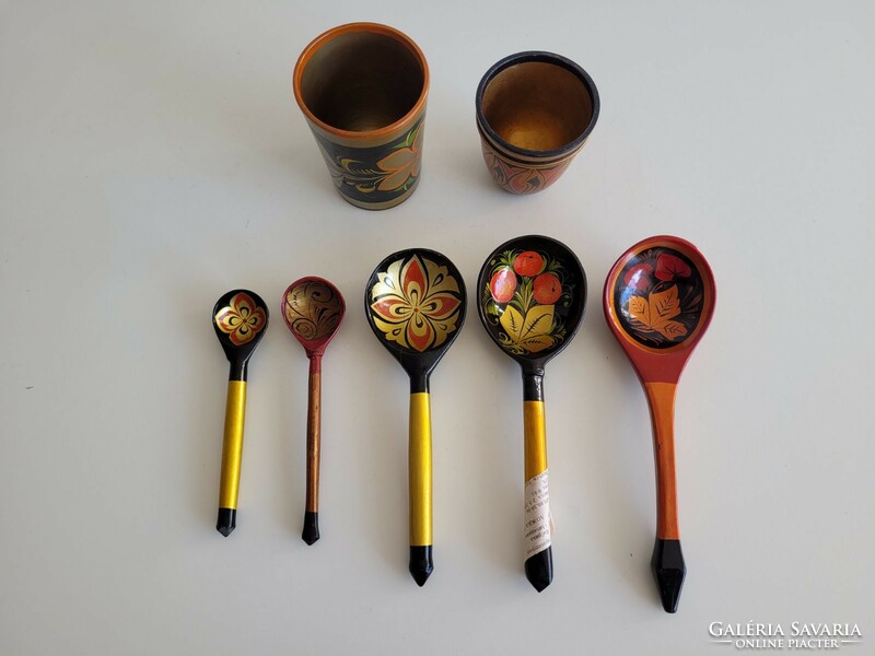 Retro Russian wooden spoon cup 7 pcs