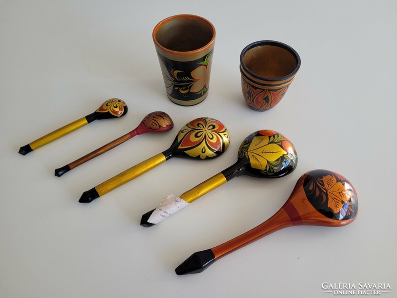 Retro Russian wooden spoon cup 7 pcs