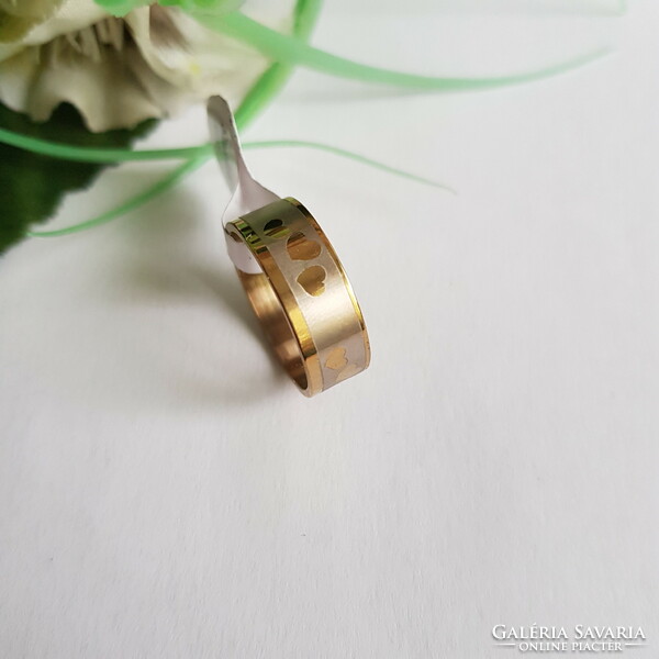 New, gold-colored, matte silver heart pattern ring - usa 8 / eu 57 / ø18mm