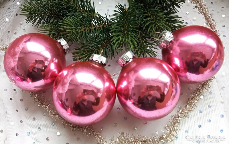 Régi üveg rózsaszín nagy gömb karácsonyfa díszek 4db 7-8cm